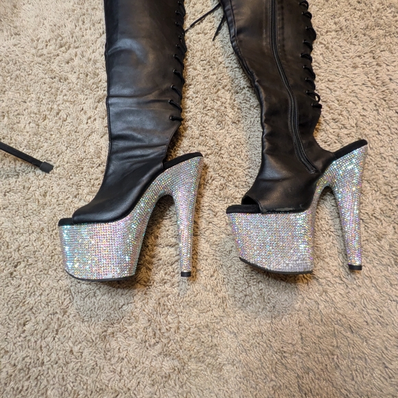 Pleaser Bejeweled Platform Thigh High Boots - Picture 2 of 5